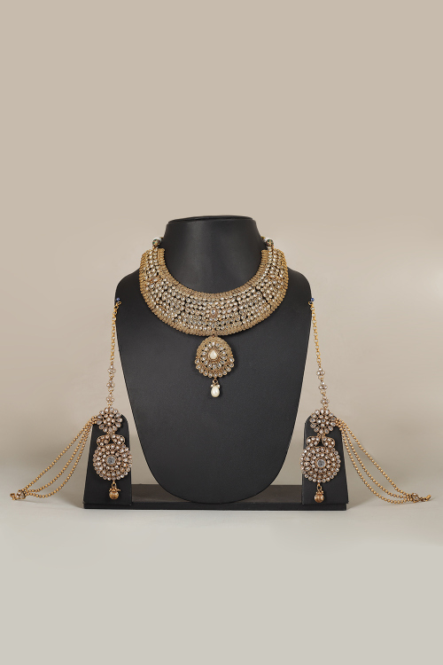 Stone Gold Earring And Necklace Set 