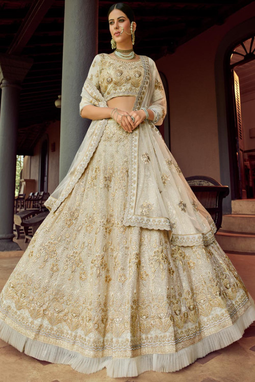 White Floral Printed Semi-Stitched Lehenga Choli with Sequence embroidery  Work With Dupatta - ShopGarb - 4148896