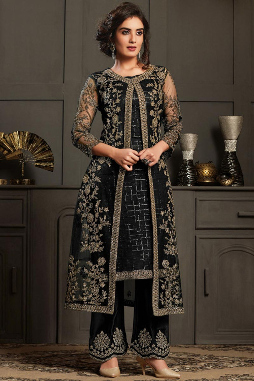 Buy online Black Net Straight Pant Suits Semistitched Suit from Suits &  Dress material for Women by Vasu Saree for ₹4239 at 24% off
