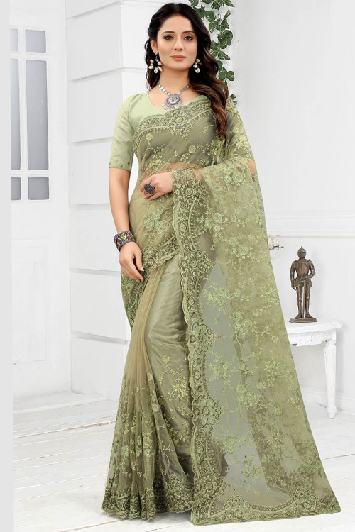 Buy Green Designer Plus Size Sarees Online for Women in USA