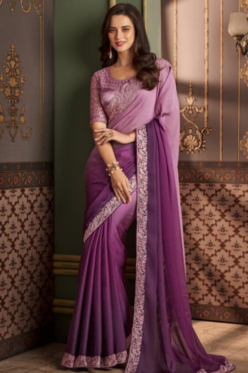 Taffy Pink Sequins Embroidered Silk Ombre Saree 
