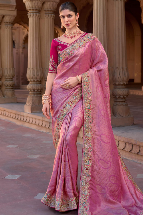Stone work silk sarees for wedding top