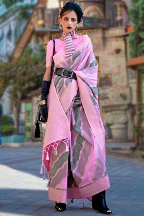 Taffy Pink Silk Weaved Zari Light Weight Saree
