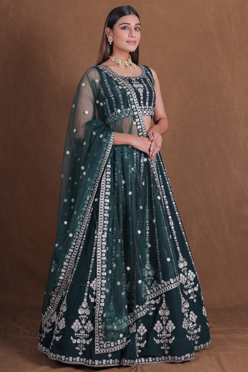 Teal Green A Line Lehenga With Sequins Work for Festival 