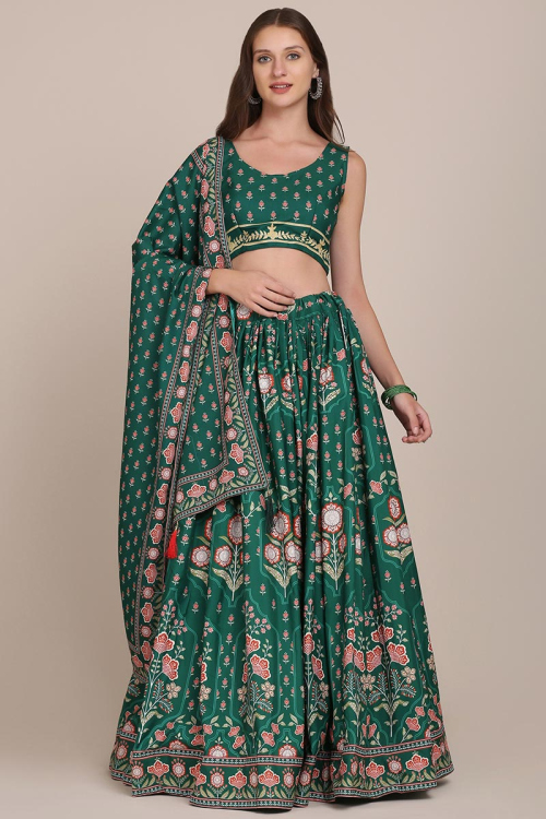 Teal Green Crepe Printed Lehenga