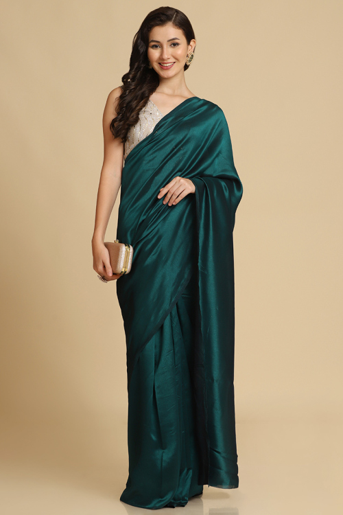 Teal Green Light Weight Palin Saree in Silk