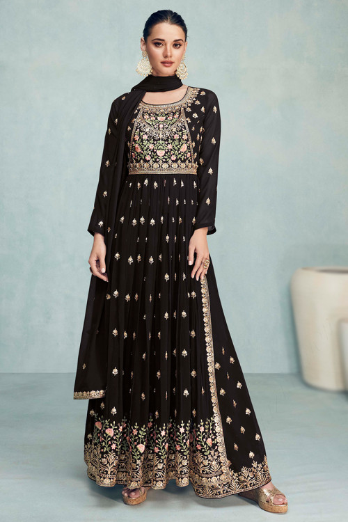 New Mesmerising Long Sleeve Black Rayon Plazo Suit Punjabi Salwar Kameez  Fashion | eBay