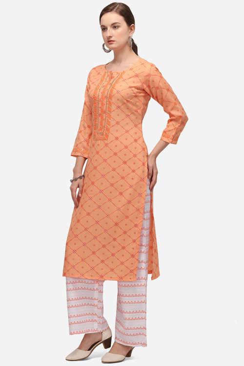 Thread Work Cotton Light Orange Trouser Suit