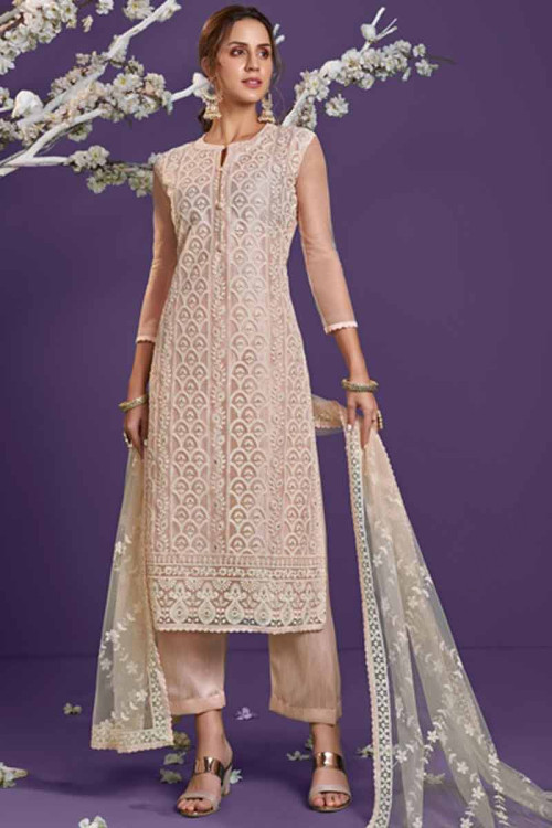 Design-2 Pink Cotton Phulkari Suit with Beautiful Chikan & Sequins Emb –  Inayakhan Shop