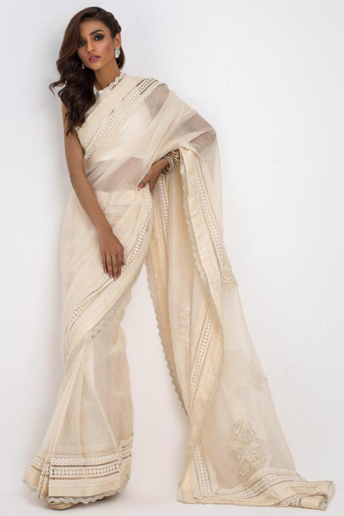 Buy 46 L 2 Size White Halter Neck Plus Size Sarees Online for Women in UK