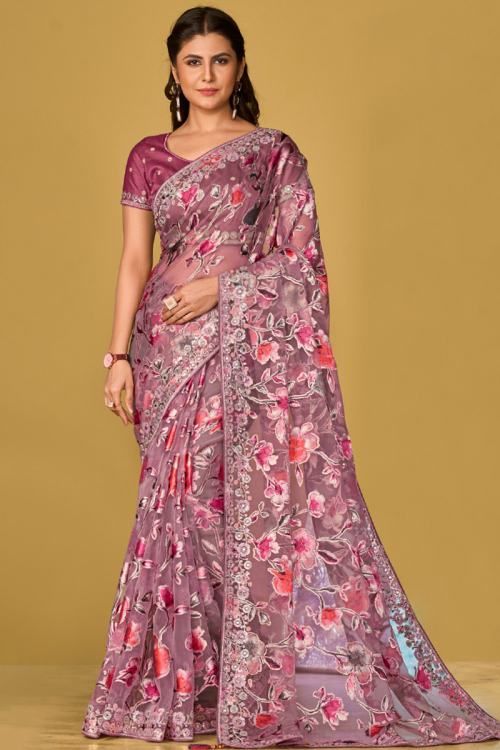 Thulian Pink Weaved Thread Lightweight Brasso Saree 