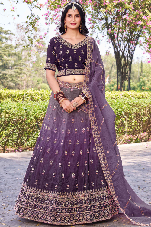 Tissue Lavender Purple Lehenga with Sequins Work for Sangeet