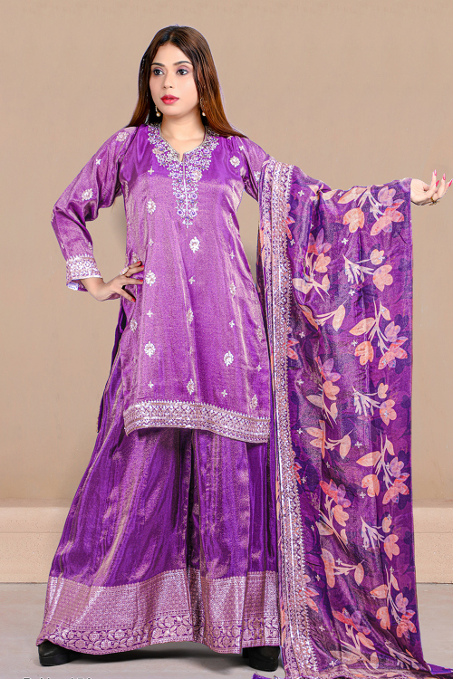 Tissue Silk Violet Purple Sharara Suit for Festival 