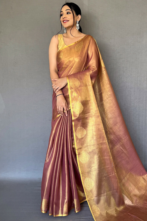 Tissue Silk Wine Maroon Woven Zari Saree 