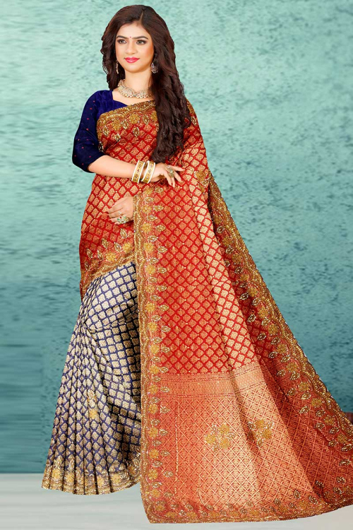 Tomato Red Traditional Silk Saree for Party 