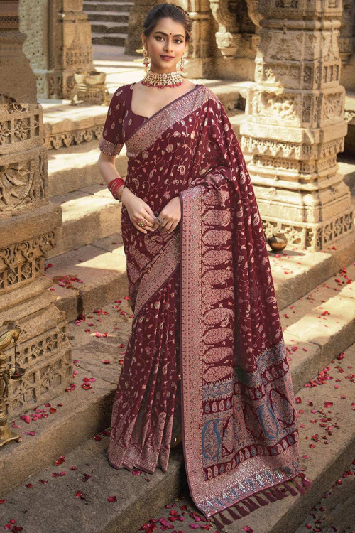 Maroon color bridal saree cheap