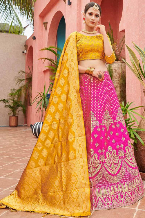 Pink Banarasi Silk Party Wear Lehenga