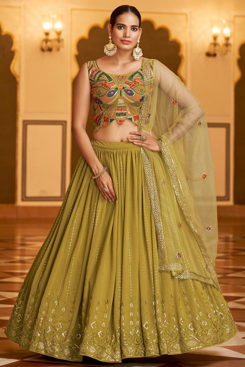 Buy Mellow Yellow Lehenga Choli With Hand Embroidered Floral Jaal And  Moroccan Pattern Online - Kalki Fashion
