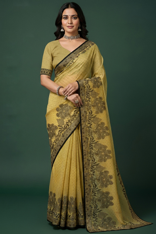 Turmeric Yellow Organza Embroidered Light Weight Saree 