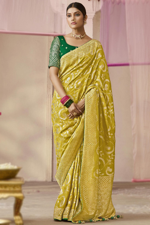 Turmeric Yellow Silk Handloom Woven Zari Saree