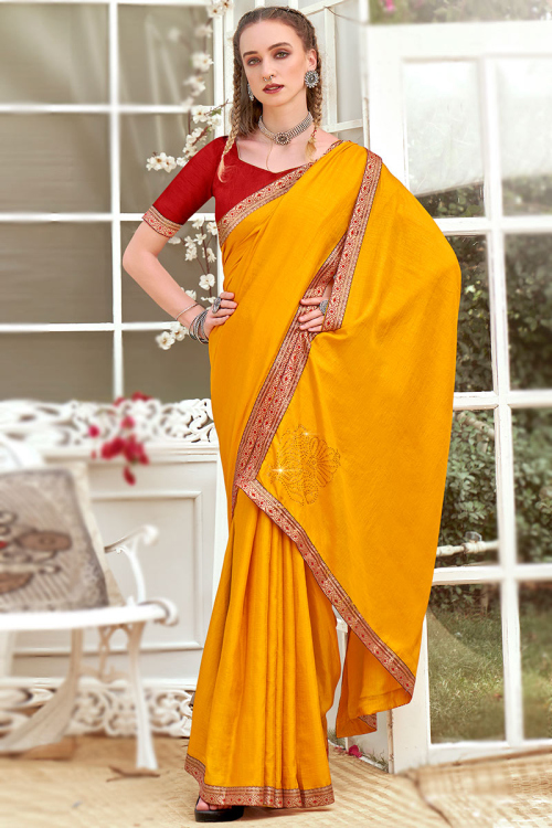 Turmeric Yellow Soft Silk Plain Saree