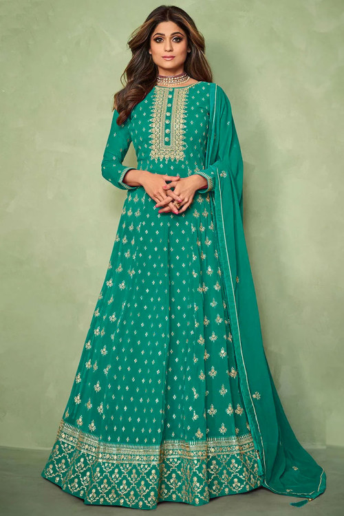 Persian Green Georgette Churidar Anarkali Suit