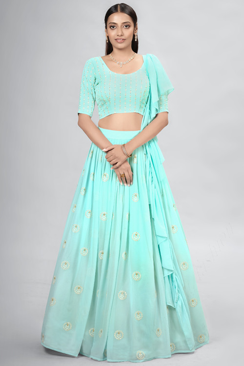 Lehenga in Turquoise Blue Georgette for Party Wear