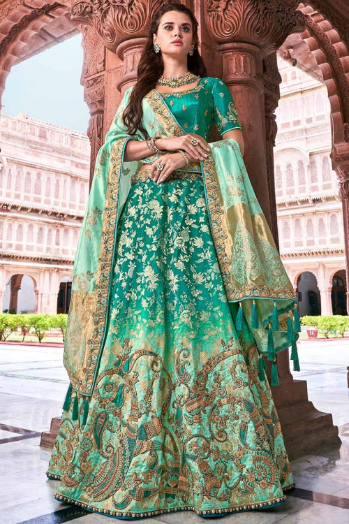 Buy Turquoise Green Banglori Silk Party Wear Lehenga Choli Online ...