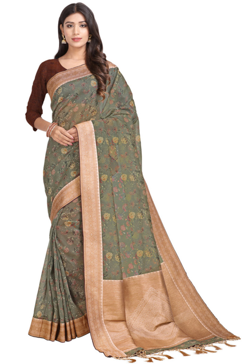 Tussar Silk Saree In Light Grey Color