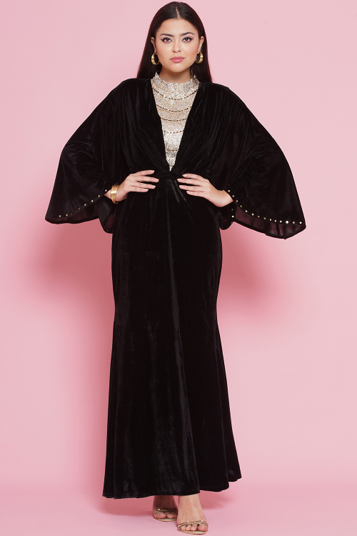 Velvet Black Cocktail Gown With Sequins Work