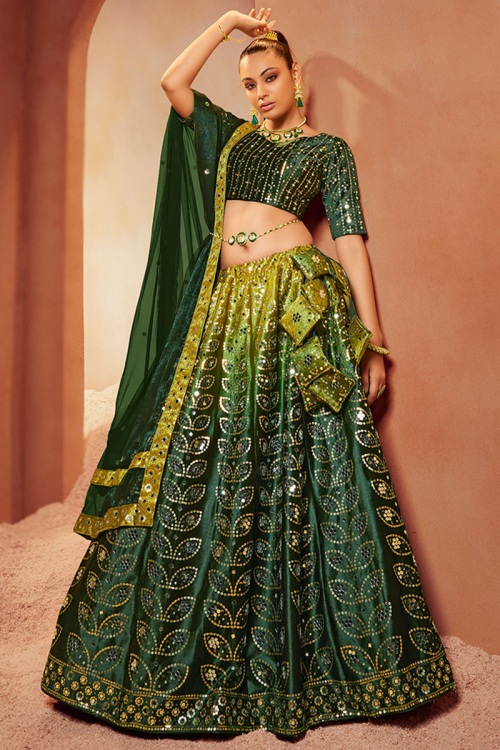  Velvet Dark Green Lehenga