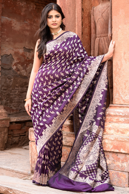 Violet Purple Art Silk Woven Zari Broad Border Saree