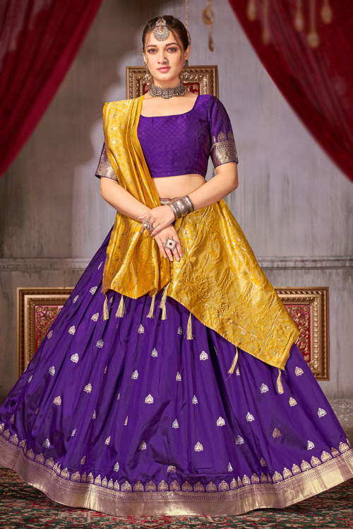 Violet Purple Art Silk Zari Weaved Flared Style Lehenga 