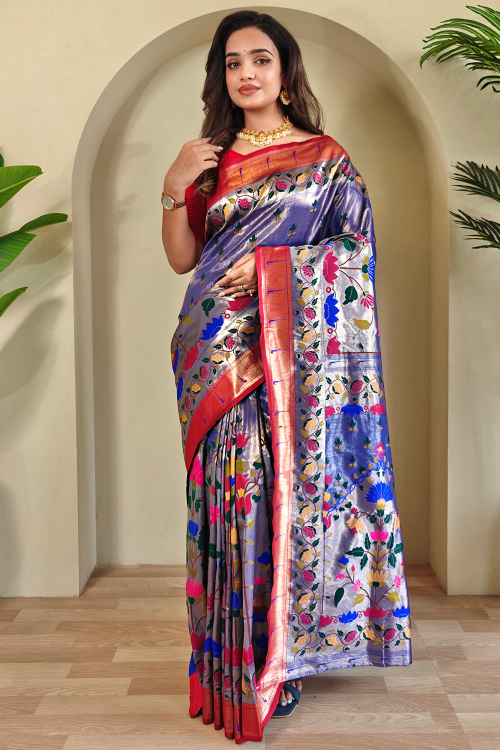 Violet Purple Silk Blend Weaved Paithani Saree