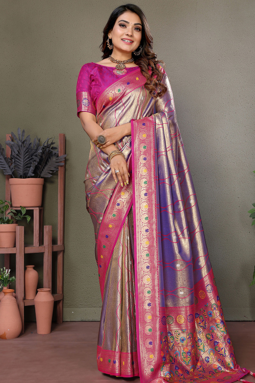 Violet Purple Soft Silk Saree With Weaved Work For Festival 