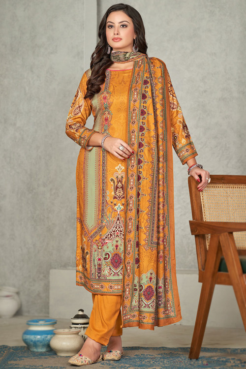 Viscose Carrot Orange Printed Trouser Suit for Casual Wear