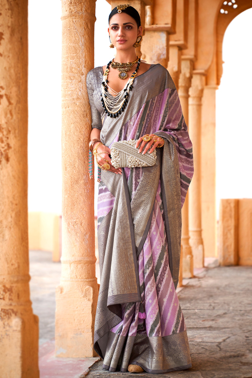 Viscose Lavender Pink Foil Print Light Weight Saree