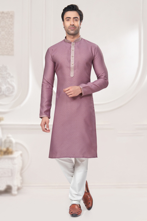 Weaved Jacquard Mauve Pink Straight Cut Men's Kurta Pajama