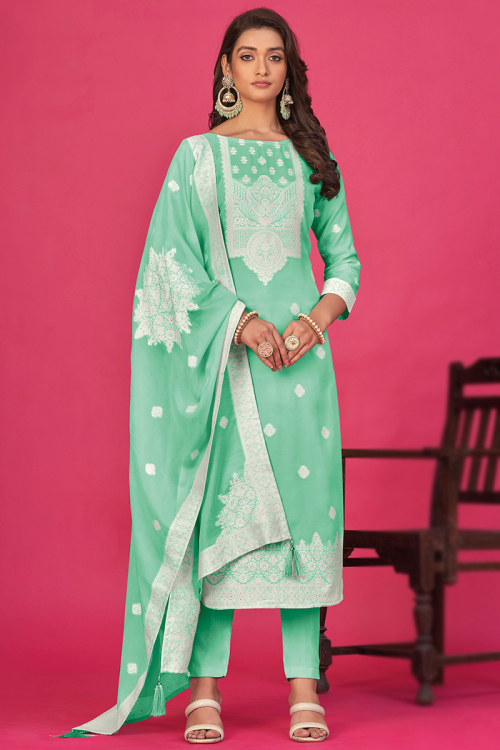 Weaved Thread Cotton Seafoam Green Trouser Suit
