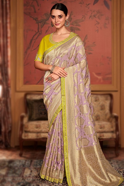 Weaved Thread Light Mauve Art Silk Broad Border Saree 
