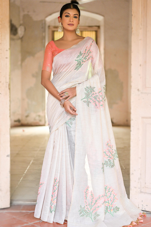 Weaved White Casual Wear Cotton Saree
