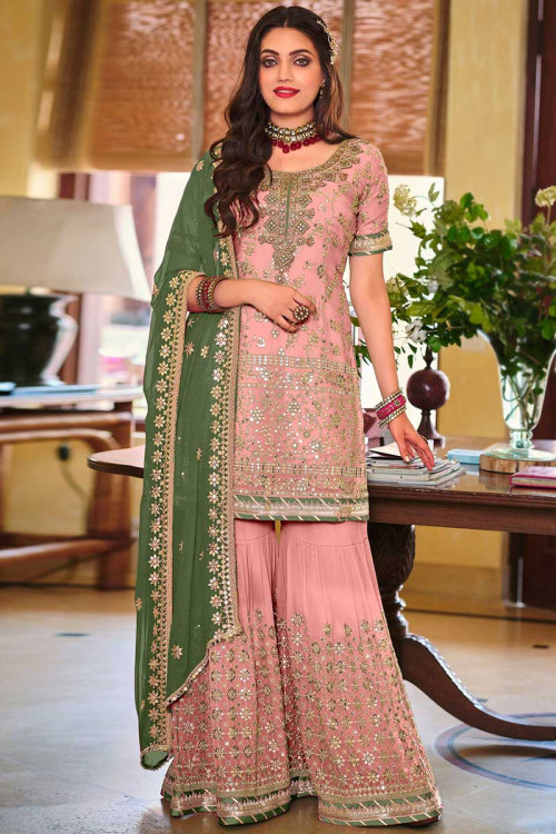 Wedding Wear Georgette Light Pink Eid Sharara Suit