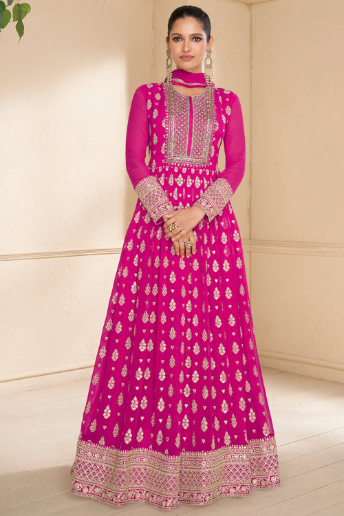 Wedding Wear Hot Pink Embroidered Georgette Anarkali Suit 