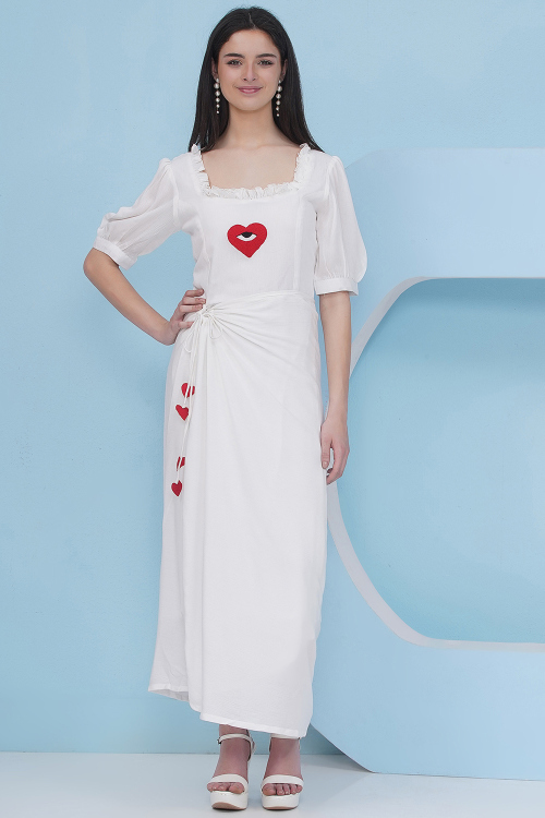 White Chiffon Embroidered Dress For Casual Wear