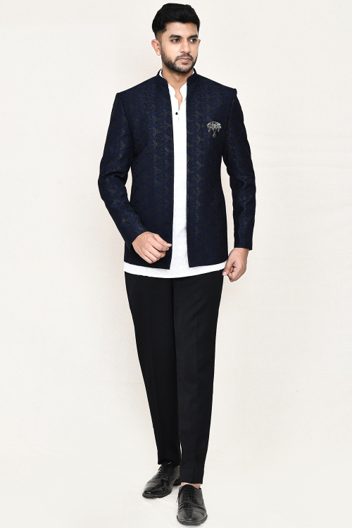 White Cotton Embroidered Jodhpuri Style Men's Kurta Trouser