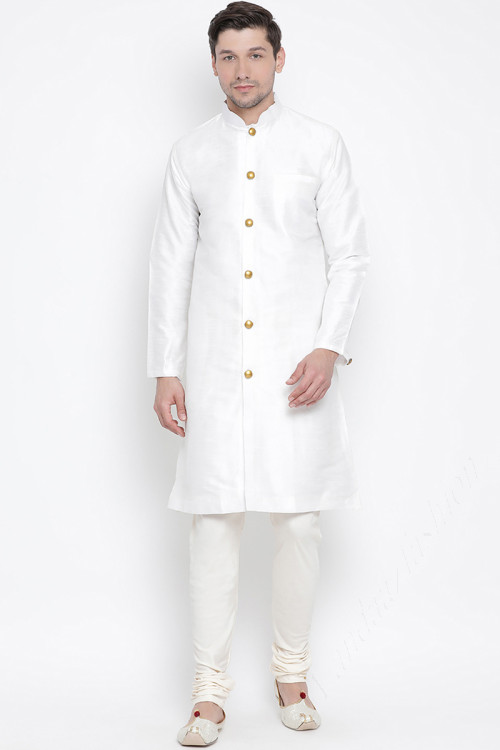 White Cotton Men’s Kurta Pajama Set For Eid