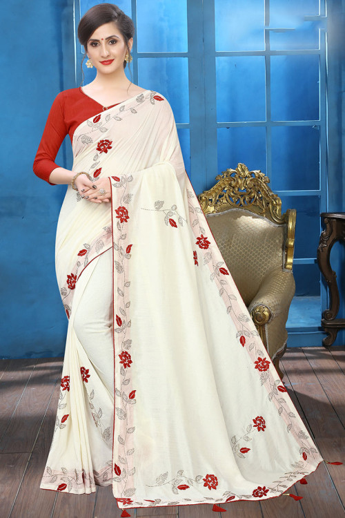 Light Cream Cotton Silk Saree With Cotton Silk Blouse