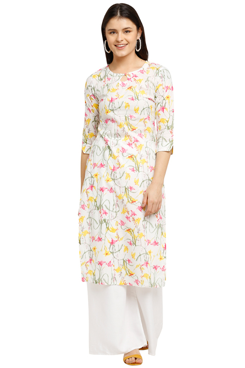Kurti in Cotton White with Printed for Party 