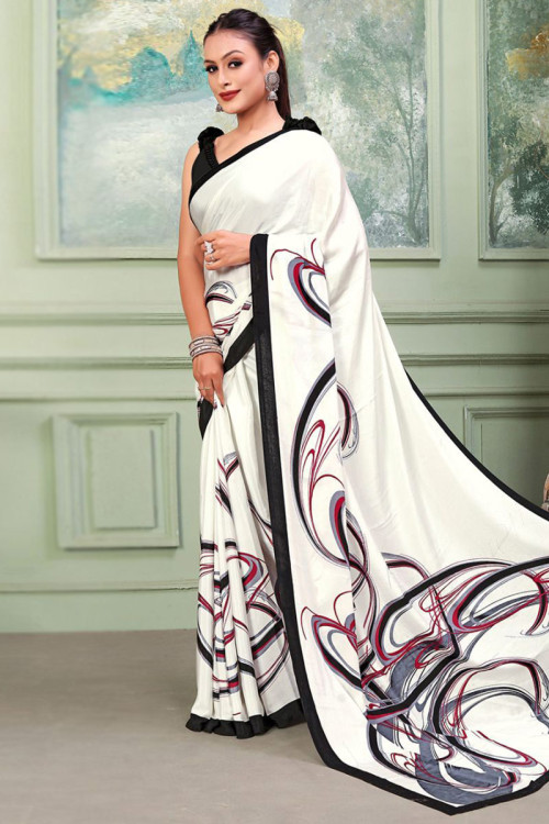 Shop Online Black and White Striped Saree with Embroidered Blouse – Pure  Elegance