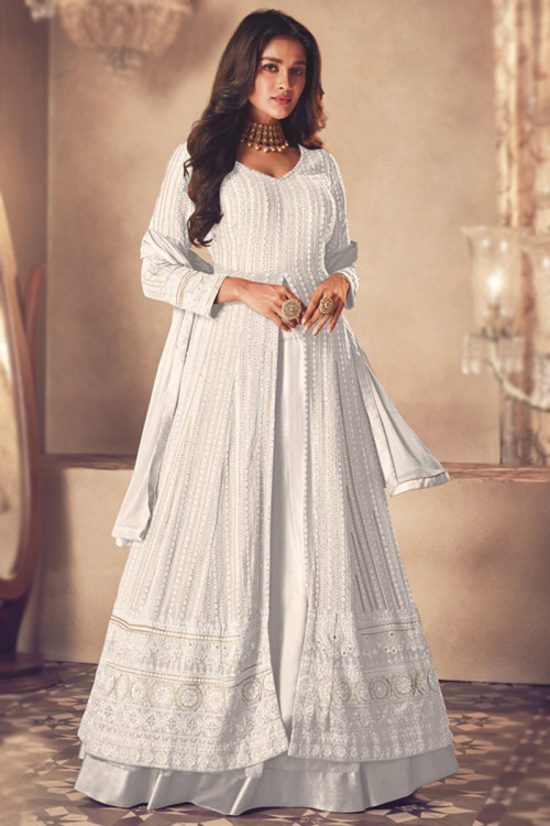 Buy Front Slit White Indian Dresses Online for Women in USA